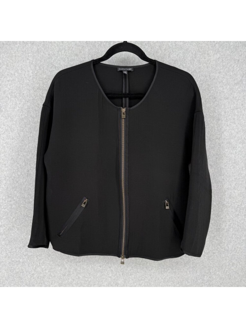 Eileen Fisher Silk Blend Textured Bomber Jacket Size S Black Pockets Full Zip